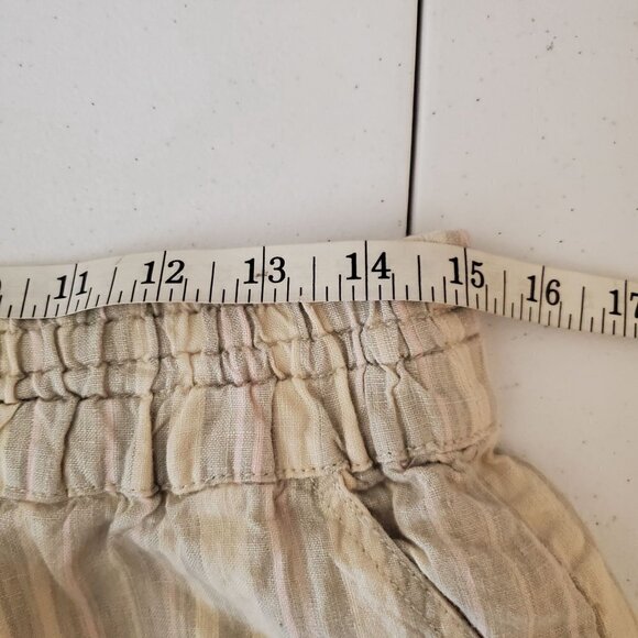 By Anthropologie Striped Linen Shorts Medium Elastic Waist Pull On Neutral - Picture 5 of 10